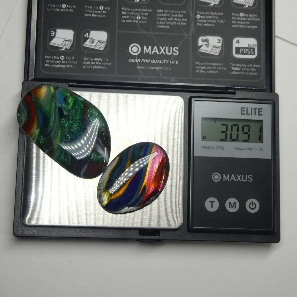 2 Swirled Glass Cabochons Colorful Rainbow Green Pink